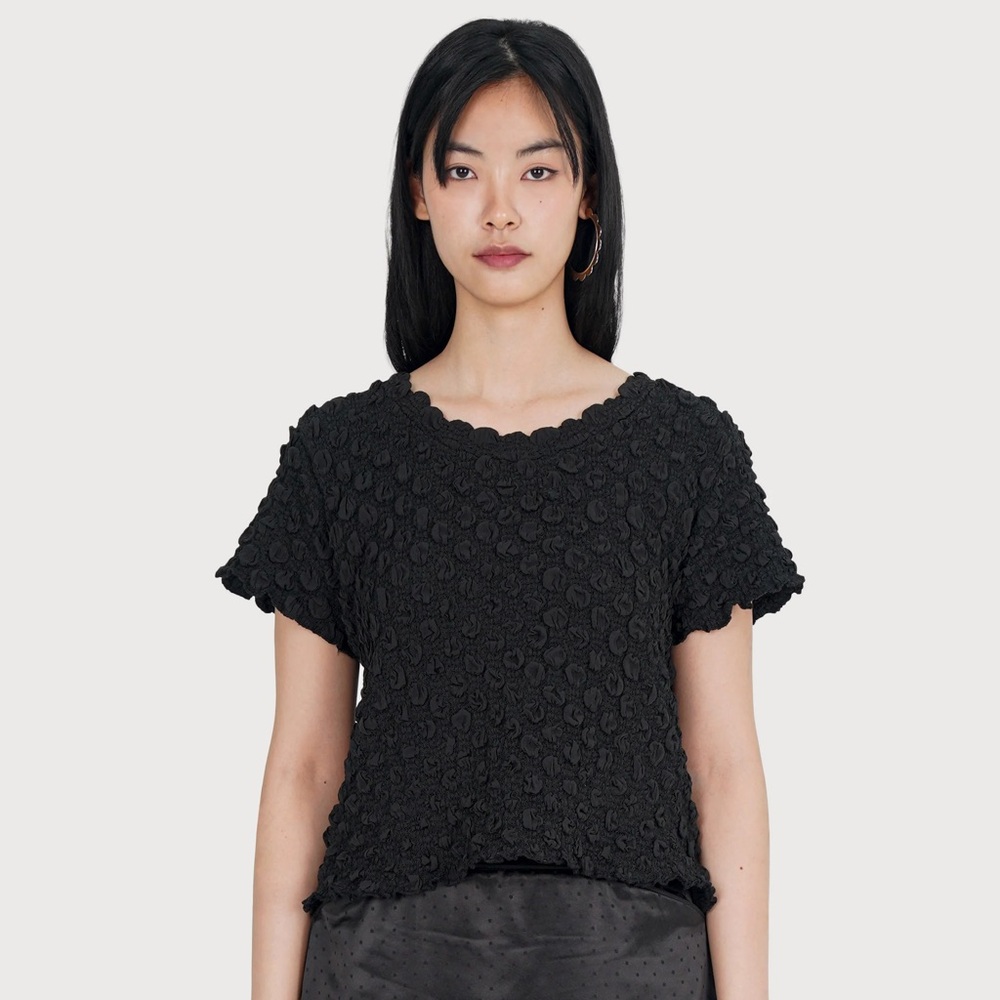 For Good Women's Black Floral Lace Crochet Texture Short Sleeve Crop Top Small